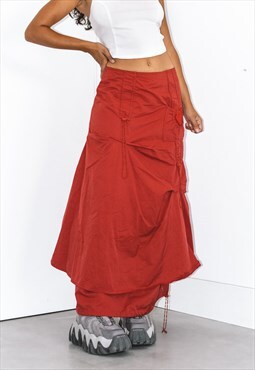 Multi-pockets Layered Y2k Cargo Skirt In Red