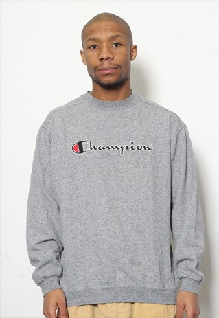 VINTAGE CHAMPION BIG SPELL OUT LOGO SWEATSHIRT GREY