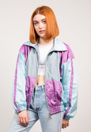 VINTAGE 90'S PASTEL COLOURBLOCK SHELL TRACKSUIT JACKET