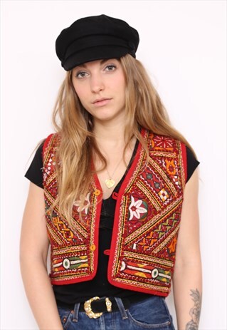 VINTAGE 70S HANDMADE EMBROIDERED EMBELLISHED BOHO WAISTCOAT