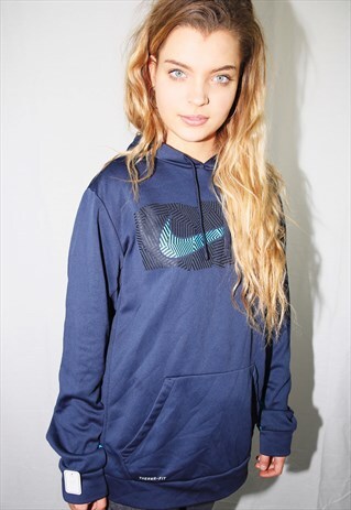 VINTAGE NAVY BLUE NIKE LOGO HOODIE SWEATER