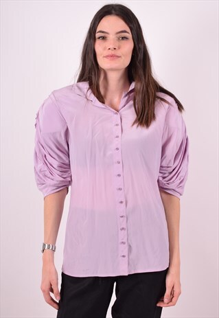 GIANNI VERSACE WOMENS VINTAGE SHIRT BLOUSE SMALL PURPLE 90S