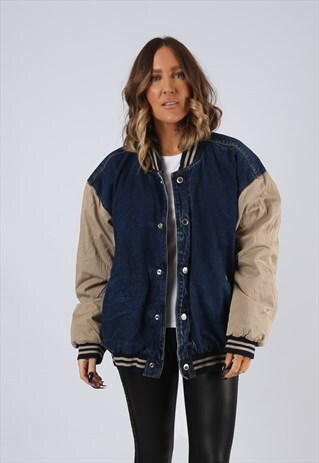DENIM BOMBER JACKET LINED OVERSIZED FITTED UK 16 (BJ3O)