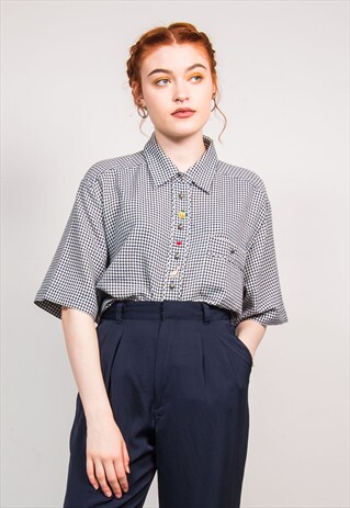 90'S VINTAGE GINGHAM PATTERN EMBROIDERED DETAIL SHIRT