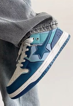 Faux leather sneakers star patch shoes in blue
