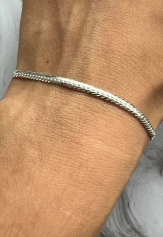 SILVER D SHAPE FLAT SNAKE BRACELET FOR MEN 7INCH 