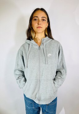 Vintage 90s Nike Grey Zip Up Embroidered Hoodie