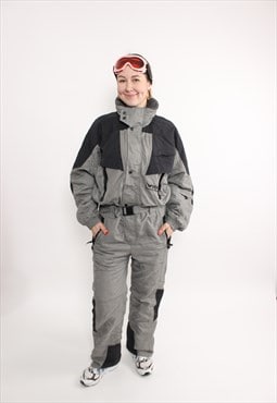 90s One piece ski suit, vintage grey snowsuit, Size L