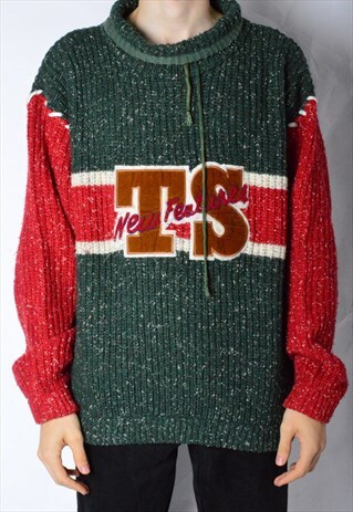VINTAGE 90S RED GREEN WOOL BLEND JUMPER