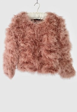 Vintage Style Ladies Pink Feather Long Sleeve Jacket 