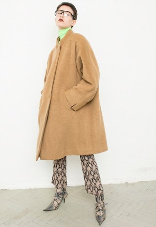 VINTAGE MIDI WOOL CAMEL COAT LONG SLEEVED BEIGE OUTERWEAR