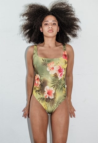 Y2K Vintage Hawaii flower swimsuit in green