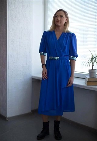VINTAGE 60'S BRIGHT BLUE MIDI DRESS