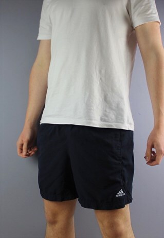 VINTAGE ADIDAS SHORTS IN NAVY WITH POCKETS, EMBROIDERED LOGO