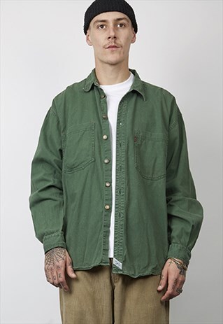 VINTAGE 90'S LEVI'S BOTTLE GREEN DENIM SHIRT