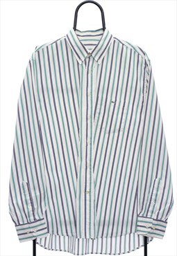 Vintage Lacoste White Striped Long Sleeved Shirt Mens