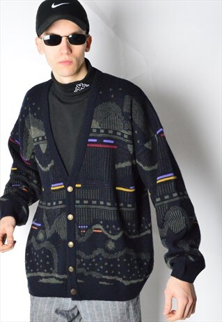 VINTAGE 80S COLOURFUL KNIT WOOL BLEND CARDIGAN