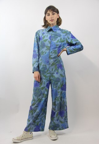 VINTAGE BLUE PATTERNED 70S JUMPSUIT