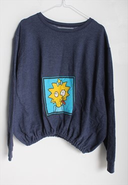 Vintage The Simpsons Cartoon Graphic Cropped Sweatshirt Blue
