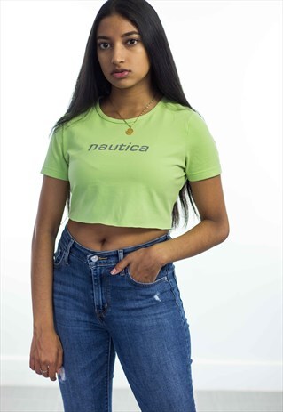 VINTAGE REWORKED NAUTICA CROP TOP LOGO 90S S 4.2