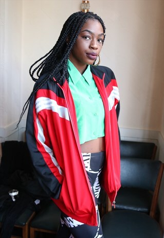 90S GERMAN ADIDAS RED BLACK AND WHITE TRACK SUIT TOP