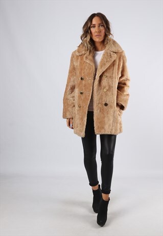 FAUX FUR COAT JACKET SHORT VINTAGE UK 14 (G92L)