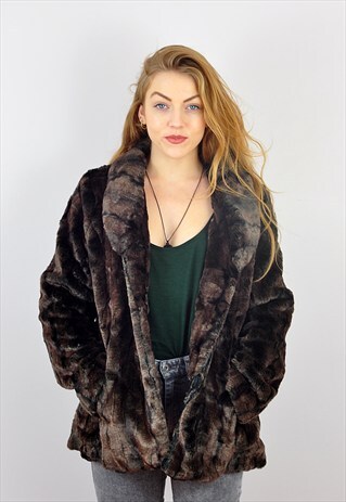 VINTAGE DARK BROWN FAUX FUR CROPPED COAT