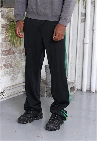 VINTAGE ADIDAS 3 STRIPE LOGO TRACK BOTTOMS BLACK GREEN