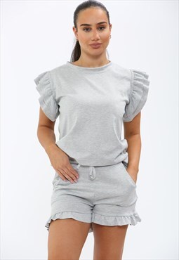 Women's Frill Peplum Short Sleeve Top Shorts Co-ord Set