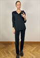 BLACK LONG SLEEVE BUTTON DOWN BLOUSE WITH LACE