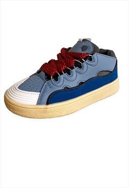 Retro classic sneakers flat sole colored laces shoes blue