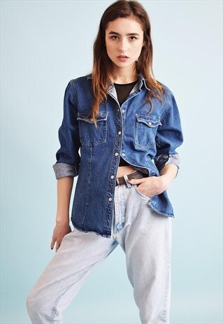 90'S RETRO GRUNGE BOYFRIEND STYLE DENIM SHIRT TOP