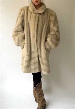 Vintage Neutral Faux Fur Coat