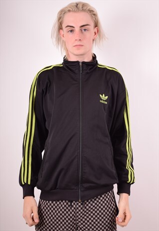 ADIDAS MENS VINTAGE TRACKSUIT TOP JACKET MEDIUM BLACK 90S