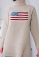 VINTAGE BEIGE USA AMERICAN FLAG TURTLENECK KNIT DRESS