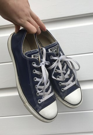 MENS CONVERSE TRAINERS WHITE DARK BLUE LEATHER SHOES PUMPS