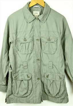 L L BEAN Vintage Grey Button Up Jacket Cotton Autumn Coat 