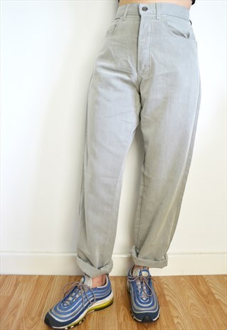 LIGHT GREY NEUTRAL SILKY BOYFRIEND MOM JEANS TROUSERS UNISEX