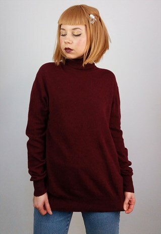 VINTAGE 80'S TURTLENECK JUMPER/ SWEATER IN BURGUNDY