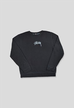 Stussy Embroidered Spellout Logo Sweatshirt in Black