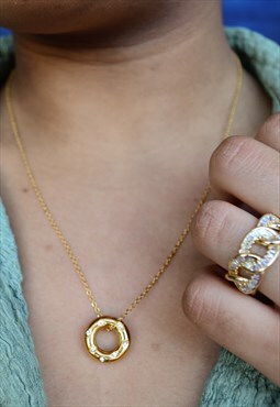 Crystal Pearl Hoop Necklace