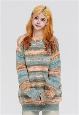 Horizontal stripe sweater gradient fluffy jumper in multi
