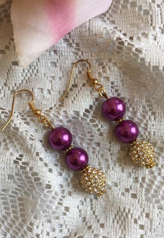 MONSOON SWAROVSKI CRYSTAL PURPLE GOLD PEARL DROP EARRINGS
