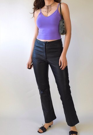 VINTAGE 90S Y2K MID TO HIGH RISE BLACK LEATHER TROUSERS