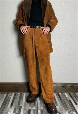 Vintage 70s Teddys My Skin Leather Cowboy Trousers in Tan