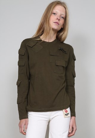 VINTAGE 90'S MOSCHINO KHAKI LONG SLEEVE T-SHIRT