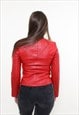 VINTAGE 90S LEATHER JACKET, RED CROP JACKET, ABSTRACT FALL 