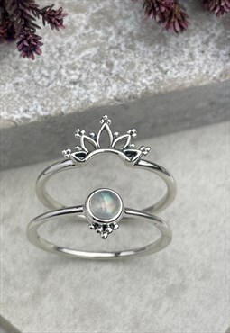 Silver Moonstone Stacking Ring Pair Set Boho Jewellery