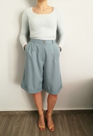VINTAGE 90S HIGH WAISTED MIDI CULOTTES PANTS IN PASTEL BLUE
