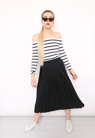 VINTAGE 90S BLACK PLEATED MIDI SKIRT